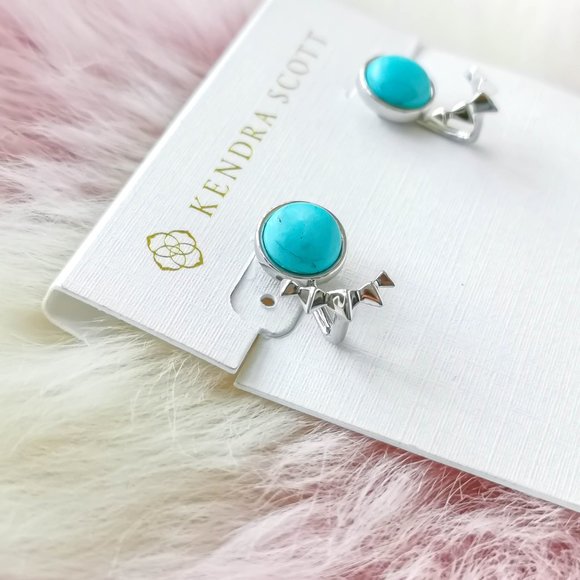 Kendra Scott Light Blue Magnesite Sienna Silver Ear Jacket Earrings - Picture 2 of 3